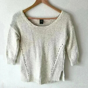 GAP XS Womens  Oatmeal Cotton Nylon 3/4 Sleeve Chunky Knit Sweater Coastal